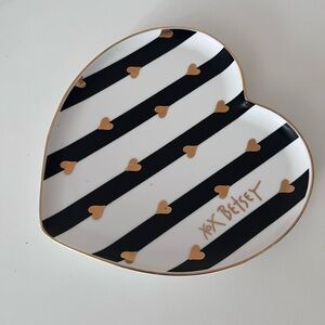 Betsey Johnston Heart-Shaped Striped jewelry tray with Gold Accents